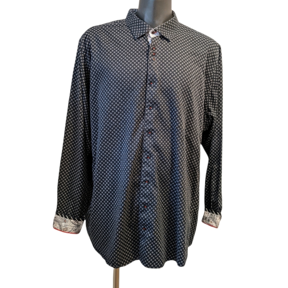 Au Noir men’s navy blue floral button front shirt 2X
